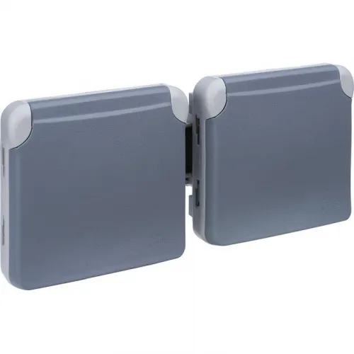 Розетка 2-м СП Plexo 16А IP55 горизонт. 2х2P+E с заземл. с крышкой немецк. стандарт механизм сер. Leg 069576 фото 2