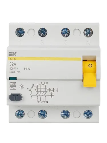 Выключатель дифференциального тока (УЗО) 4п 32А 30мА тип AC ВД1-63 KARAT IEK MDV10-4-032-030 фото 3