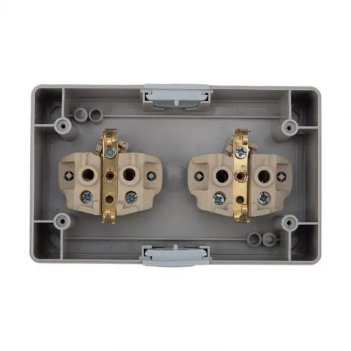 Блок ОП 2 розетки горизонт. INDUSTRIAL с заземл. керамика IP54 сер. Kranz KR-78-0614 фото 3