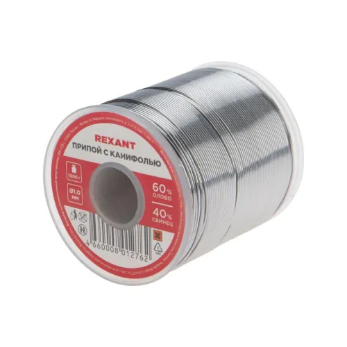 Припой с канифолью 1000гр. d1.0 мм (Sn60 Pb40 Fluх 2.2%) Rexant 09-3413 фото 3