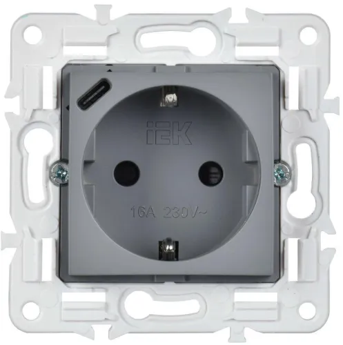 Розетка SKANDY 18Вт 16А с заземл. защ. шторки с USB C SK-R17Gr сер. IEK SK-R14-16-U14-018-K03 фото 2