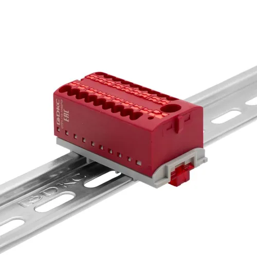 Блок распределительный зажим push-in 1 ввод 6кв.мм 18 точек подключения 25кв.мм красн. DKC DTP1-118-104SPUR фото 2