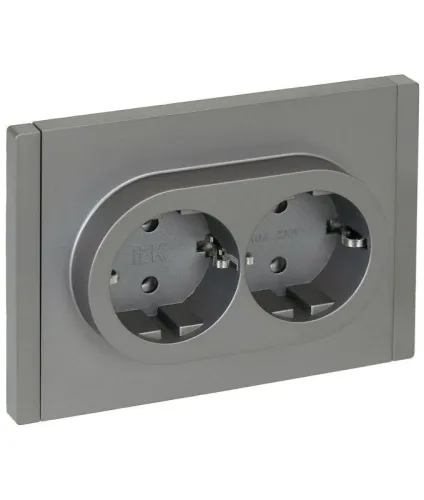 Розетка 2-м СП FORTE&PIANO FP524 16А с заземл. без защ. шторок безвинт. крепл. сталь IEK FP-R21-16-1-K46