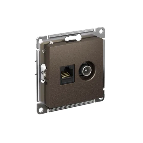 Розетка компьютерная + телевизионная 2-м СП AtlasDesign RJ45 кат.5E + TV механизм мокко SE ATN000689