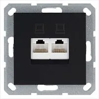 Розетка компьютерная 2-м RJ45 IP20 кат. 5E механизм черн. матов. soft touch Jasmart G6106PB