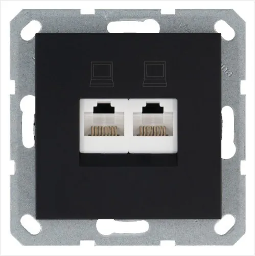 Розетка компьютерная 2-м RJ45 IP20 кат. 5E механизм черн. матов. soft touch Jasmart G6106PB