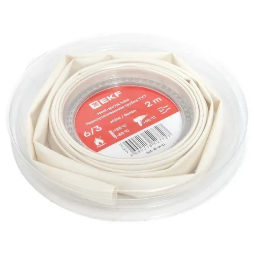 Трубка термоусадочная ТУТ нг 6/3 бел. ролик 2 м EKF tut-6-w-b фото 2