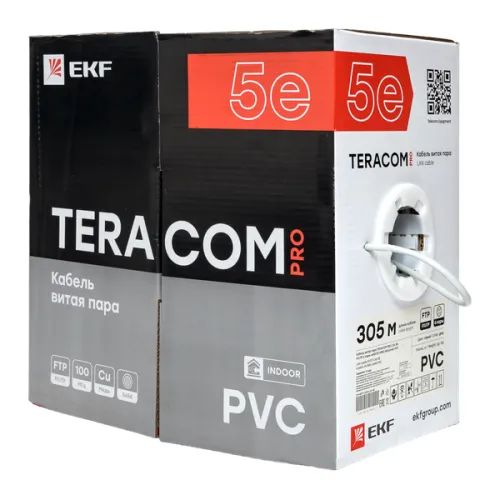 Кабель витая пара F/UTP кат.5E 4 пары 24 AWG solid PVC сер. (м) TERACOM PRO EKF TRP-5EFTP-04PVC-GY-IN3 фото 2