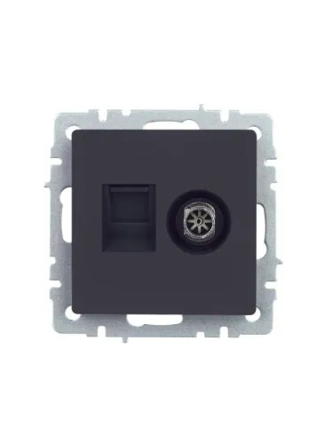 Розетка компьютерная + телевизионная 2-м BRITE РТВ/РК12-БрГ RJ45 кат.5E + TV механизм графит IEK BR-AK20-1-K53 фото 3