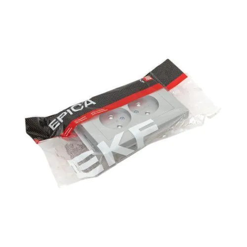 Розетка 2-м СП Эпика 16А без заземл. защ. шторки с рамкой механизм алюм. EKF UP1-SOA-201 фото 2