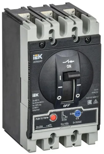 Выключатель автоматический в литом корпусе 3п S 35кА 20А расцепитель термомагнитный регулируемый ARMAT IEK AR-MCCB-3S-035-0020A-ATUC