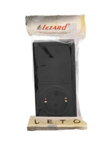 Блок выключатель 1-клав. проходной и розетка 1-местн с заземл. LETO черн. бархат горизонталь LEZARD 752-4200-170BVP фото 4