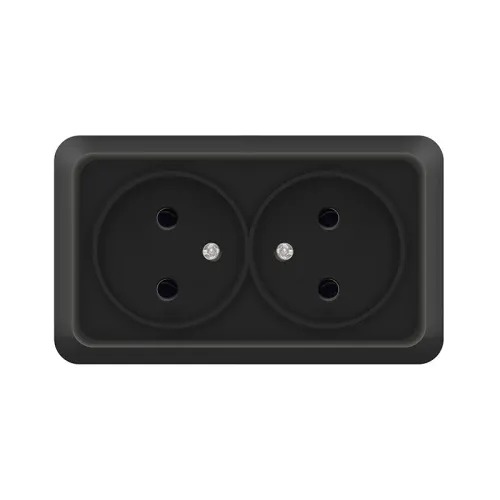 Розетка 2-м ОП Олимп 16А IP20 без заземл. черн. Universal 2215
