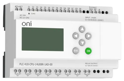 Модуль ЦПУ ПЛК 410 8 DI 6 UI (0-10В/DI) 8 RO 12В-24В DC или 24В AC с Ethernet портом с экраном ONI PLC-410-CPU-14U08R-1AD-00 фото 4
