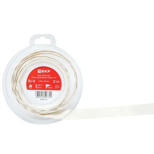 Трубка термоусадочная ТУТ нг 8/4 бел. ролик 2 м EKF tut-8-w-b фото 4