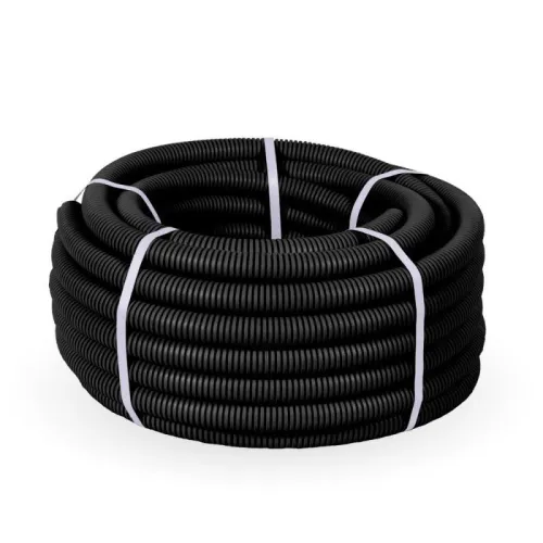 Труба гофрированная ПНД тяжелая d25мм с протяжкой 750 Н безгалоген. (HF) стойкая к УФ черн. (уп.50м) Промрукав PR.022541 фото 2