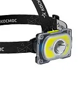 Фонарь аккумуляторный налобный 3Вт XPE LED+5Вт COB LED Li-ion 18650 1200мА.ч корпус ABS-пластик индикатор уровня заряда USB-шнур type C регулируемый эласт. ремешок КОСМОС KOC507Lit
