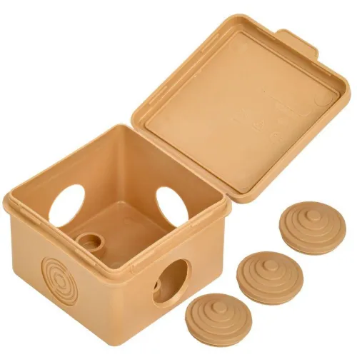 Коробка распаячная ОП КМ 65х65х50 IP54 откид. крышка 4 ввода сосна IEK UKO31-065-065-050-K34-54 фото 2