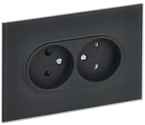 Розетка 2-м SKANDY 10А без заземл. без защ. шторок для плоской вилки SK-R03G графит IEK SK-R20-10-K53
