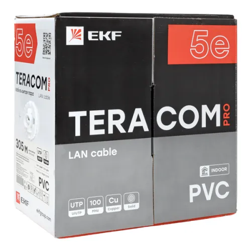 Кабель витая пара U/UTP кат.5E 4 пары 24 AWG solid PVC сер. (м) TERACOM PRO EKF TRP-5EUTP-04PVC-GY-IN3 фото 4