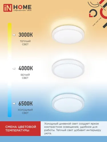 Светильник светодиодный COMFORT SAPHIR 125Вт 3000-6500К 10000лм 230В 500х115мм с пультом ДУ IN HOME 4690612059549 фото 4