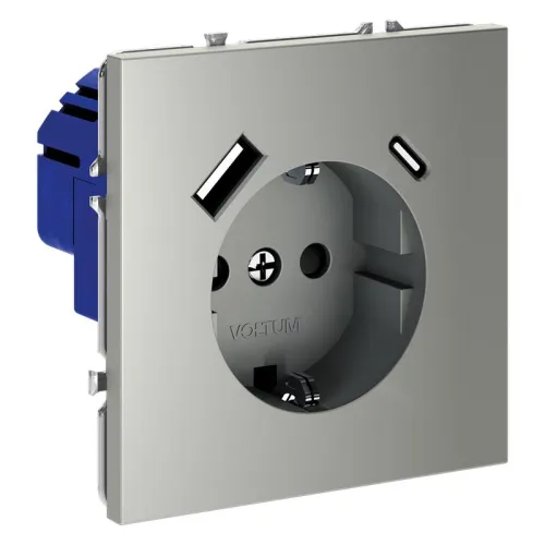 Розетка 1-м СП S70 16А с USB A+С с заземл. защ. шторки механизм сталь Voltum VLS040505 фото 4