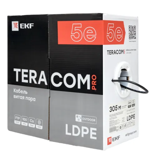 Кабель витая пара F/UTP кат.5E 4 пары 24 AWG solid внешн. LDPE черн. (м) TERACOM PRO EKF TRP-5EFTP-04PE-BK-OUT3 фото 2