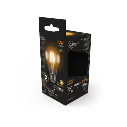 Лампа светодиодная филаментная Black Filament 10Вт A60 грушевидная 2700К тепл. бел. E27 930лм GAUSS 102802110 фото 2