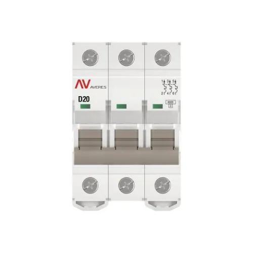 Выключатель автоматический модульный 3п D 20А 6кА AV-6 AVERES EKF mcb6-3-20D-av фото 3