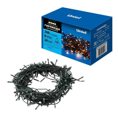 Гирлянда LED ULD-S2000-200/DGA WARM WHITE IP20 20м 200 диодов тепл. бел. свет провод зел. Uniel UL-00007308 фото 9