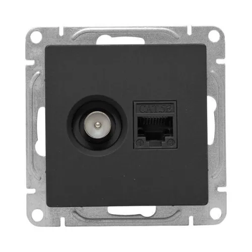 Розетка телевизионная + компьютерная СП Эпика TV + RJ45 кат.5 механизм черн. EKF UP1-SOB-TV+RJ фото 7