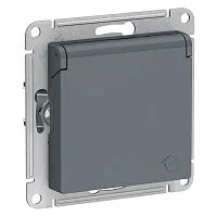 Розетка 1-м СП AtlasDesign 16А IP20 с заземл. защ. шторки с крышкой механизм грифель SE ATN000746