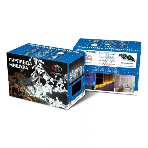 Гирлянда "Мишура LED" 3м 288LED тепл. бел. прозр. провод 18Вт 220В IP20 NEON-NIGHT 303-606 фото 2