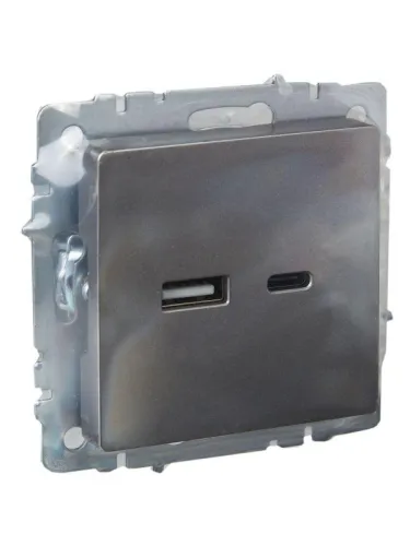 Розетка BRITE USB A+C 18Вт РЮ11-1-БрС механизм сталь IEK BR-U22-018-K46 фото 6