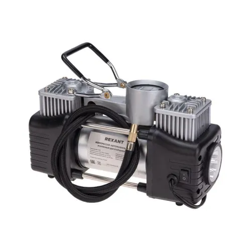 Компрессор автомобильный усиленный двухпоршневой с цифровым манометром и функцией автостоп (60л/мин 10 АТМ) Rexant 80-0522 фото 3