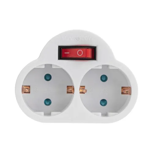 Разветвитель 2-м 16А с выключателем с заземл. защ. шторки бел. Rexant 11-1085 фото 3