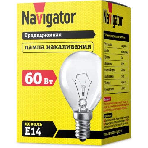 Лампа накаливания 94 316 NI-C-60-230-E14-CL (КНР) Navigator 94316 фото 2