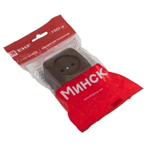 Розетка 1-м ОП Минск 10А IP20 без заземл. темн. дерево EKF EGR10-022-40 фото 7