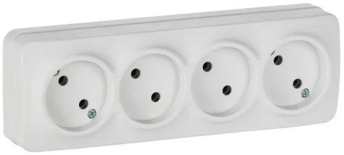 Розетка 4-м ОП GLORY РС24-2-ХБм 10А без заземл. без защ. шторок бел. матов. IEK ERH40-K01M-10