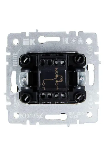 Выключатель проходной 1-кл. СП BRITE ВС10-1-7-БрС 10А с индик. механизм сталь IEK BR-V12-1-10-K46 фото 4