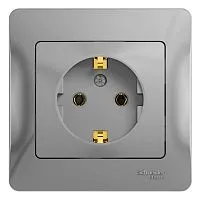 Розетка 1-м СП Glossa 16А IP20 с заземл. в сборе алюм. SE GSL000342