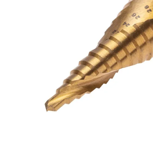 Сверло ступенчатое 6-8-10-12-14-16-18-20-22-24-26-28-30мм Р6М5 ТИТАН трехгр. хвостовик Kranz KR-12-6616 фото 2