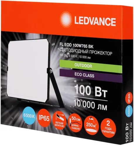 Прожектор светодиодный СДО FL ECO 100W 765 G4 уличный матов. стекло алюм. черн. LEDVANCE 4099854400179 фото 2