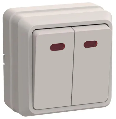 Выключатель 2-кл. ОП Октава 10А IP20 ВС20-2-1-ОКм с индикацией крем. GENERICA EVO21-K33-10-DC