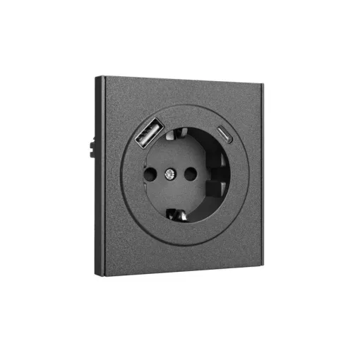 Розетка 1-м СП STRONG MIELE 16А с заземл. защ. шторки с USB A+C быстрой зарядки 5В/3А графит Kranz KR-78-0704-6 фото 4