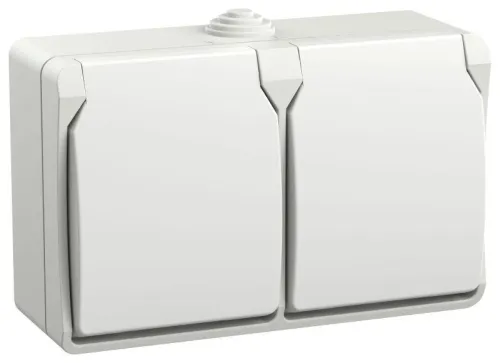 Розетка 2-м ОП Форс РСб22-3-ФБ 16А IP54 с заземл. защ. шторки бел. IEK ERS22-K01-16-54-DC