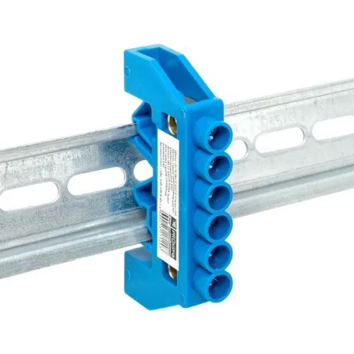 Шина нулевая N 8х12 6 отверстий синий нейлоновый корпус комбинированный латунь розн. стикер PROxima EKF sn0-125-6-dn-r фото 5