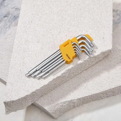 Набор ключей имбусовых Tamper-Torx 9шт ТТ10-ТТ50 закаленные удлиненные никель Kranz KR-12-5221 фото 8