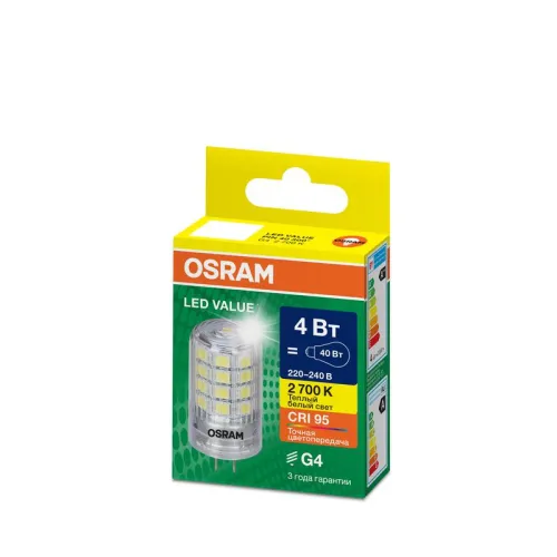Лампа светодиодная LED G4 Value LVPIN40 4W/927 CRI95 4Вт 2700К 560лм капсульная прозр. G4 220-240В OSRAM 4610590510283 фото 5