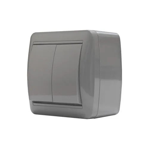 Выключатель 2-кл. ОП Клио 10А IP44 сер. UNIVersal К2223-Gr фото 3